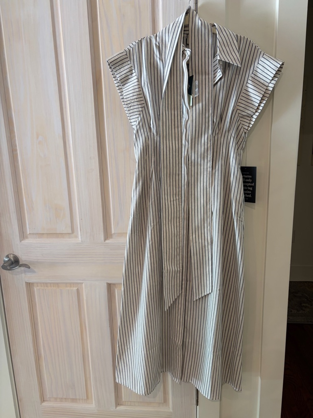 Tuckernuck blue and white stripe linen Callie Midi Dress.